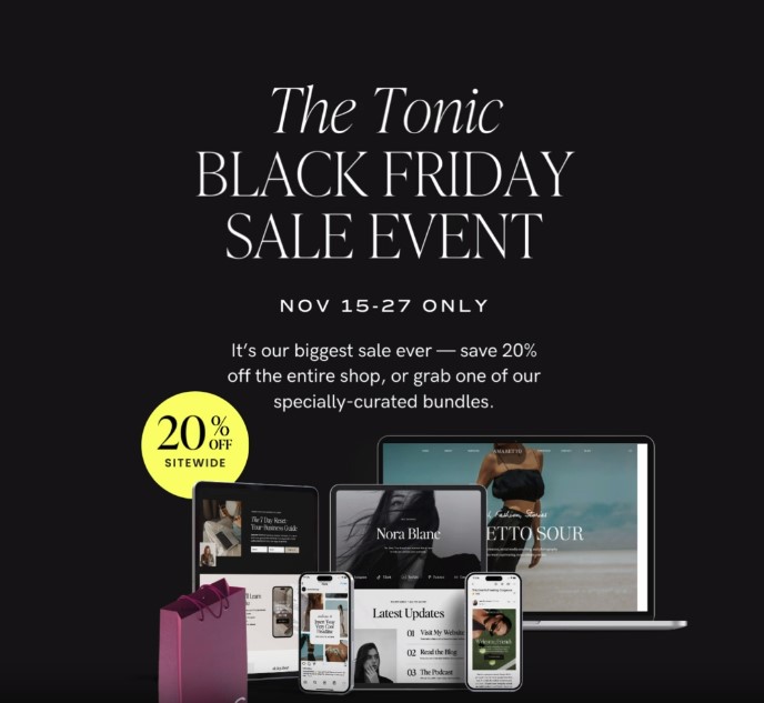 Tonic Site shop Black Friday event 2023 
