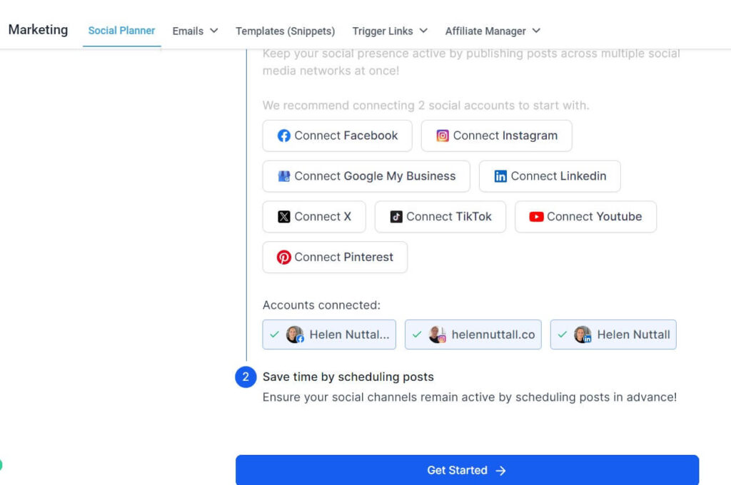 Social media schedular inside Easy Peasy Funnels